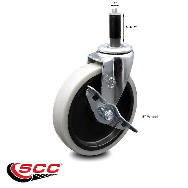 5 Inch Thermoplastic Rubber Wheel 1 Inch Expanding Stem Caster with Brake